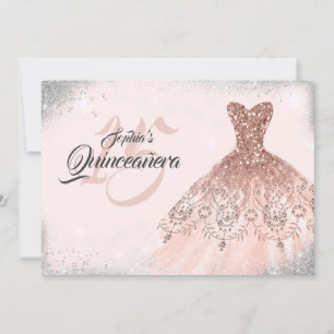 Invitation Robe en dentelle argentée et paillettes or rose po