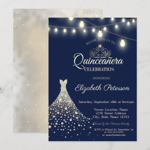 Invitation Robe en diamants d'or Quinceañera