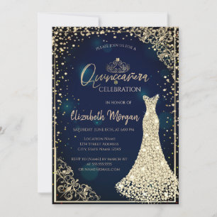 Invitation Robe en diamants Tiara Marine bleu Quinceañera