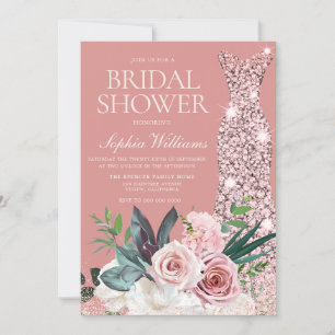 Invitation Robe en or Rose bleu et poussiéreux Douche Brida