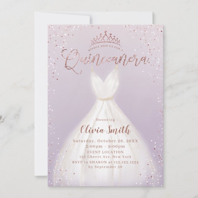 Invitation Robe en or rose violet parties scintillant quincea (Devant)