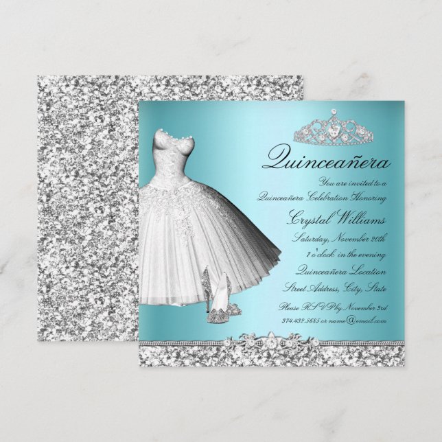 Invitation Robe et talons Parties scintillant bleu étincelant (Devant / Derrière)