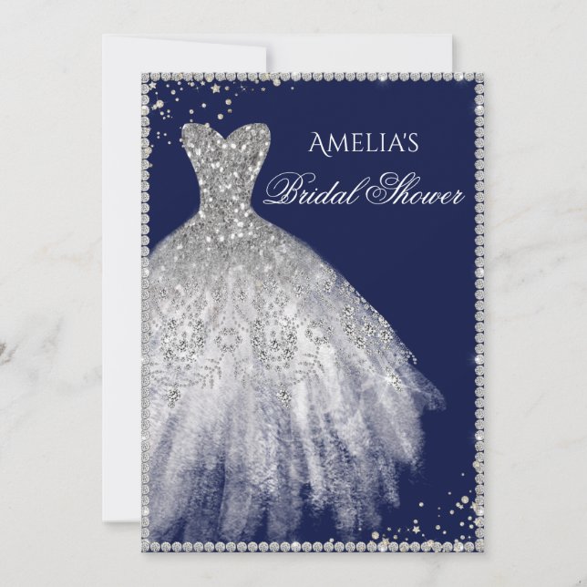 Invitation Robe étincelante Argent Marine Nuptiale Douche Inv (Devant)
