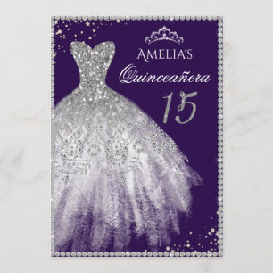 Invitation Robe étincelante Argent Violet Quinceanera Invitat