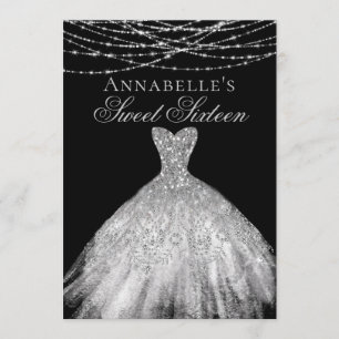 Invitation Robe étincelante Diamant Noir & Argent Douce 16