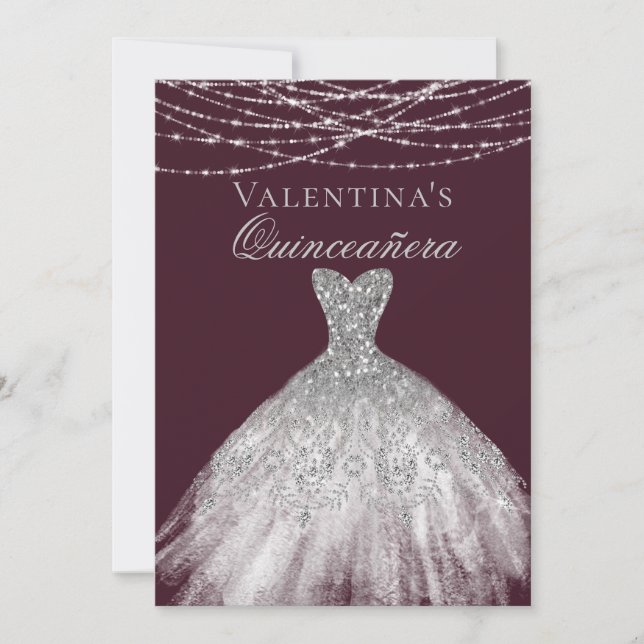 Invitation Robe étincelante en diamant argent Quinceanera (Devant)