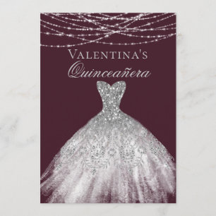 Invitation Robe étincelante en diamant argent Quinceanera