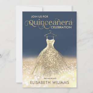 Invitation Robe étincelante or ombre Quinceañera Invi