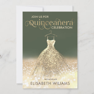 Invitation Robe étincelante or ombre Quinceañera Invi