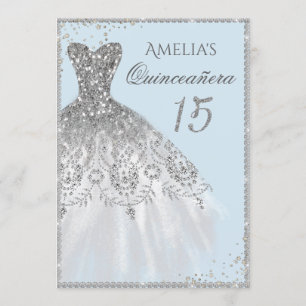 Invitation Robe étincelante Silver Blue Quinceanera Invitatio