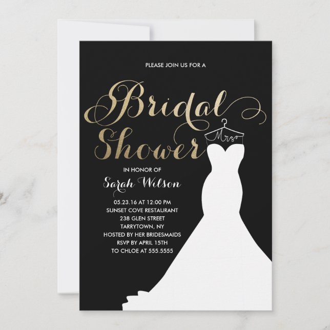 Invitation Robe Extravagante Or Couleur Personnalisée| Fête d (Devant)