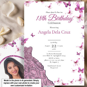 Invitation Robe Fancy Papillons Tenue de Bal 18ème Anniversai