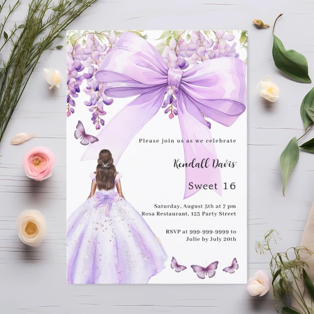 Invitation Robe fleurie arc lavande Sweet 16 (Créateur téléchargé)