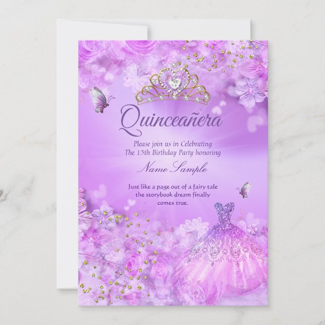 Invitation Robe fleurie rose pourpre de la princesse Quincean (Devant)