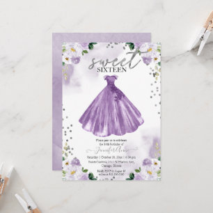Invitation Robe Fleurs Aquarelle Violette Sweet 16