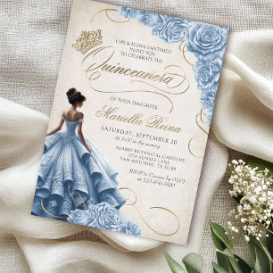 Invitation Robe Florale bleue Quinceañera