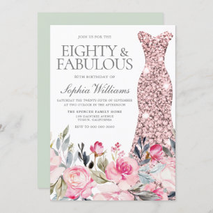 Invitation Robe florale Blush 80 et fabuleux 80e anniversaire