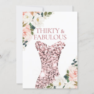 Invitation Robe florale Blush Rose Gold Sparkle 30e anniversa
