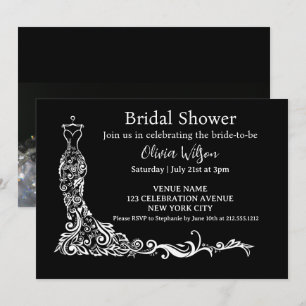 Invitation Robe florale bohème noire élégante pour la douche 