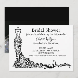 Invitation Robe florale bohème noire élégante pour la douche 