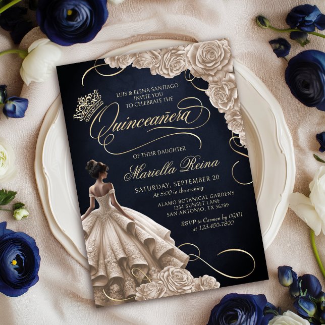 Invitation Robe Florale de Champagne Quinceañera (Créateur téléchargé)