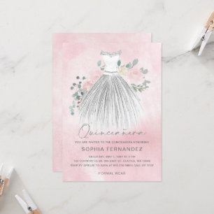 Invitation Robe florale de parties scintillant d'argent blanc