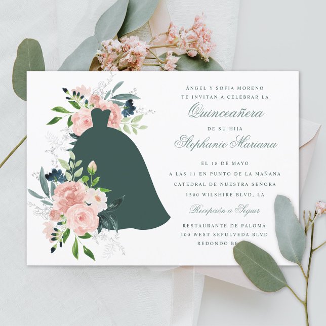 Invitation Robe florale floue sur mesure couleur Quinceañera (Créateur téléchargé)