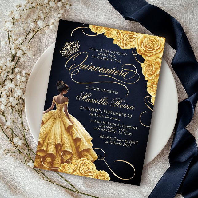 Invitation Robe Florale Jaune Quinceañera (Créateur téléchargé)