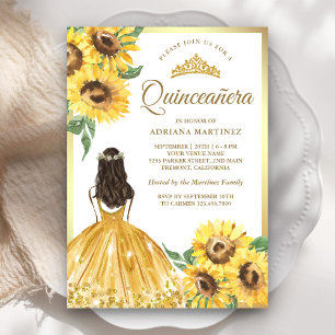Invitation Robe Florale Jaune Tournesols Or Quinceanera