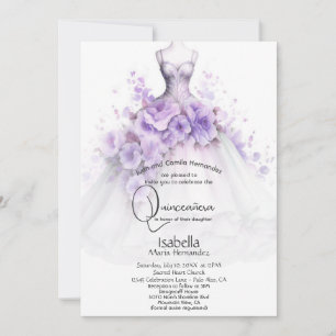 Invitation Robe florale lilas pour Quinceañera