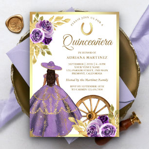 Invitation Robe florale lilas poussiéreuse Charro or Quincean