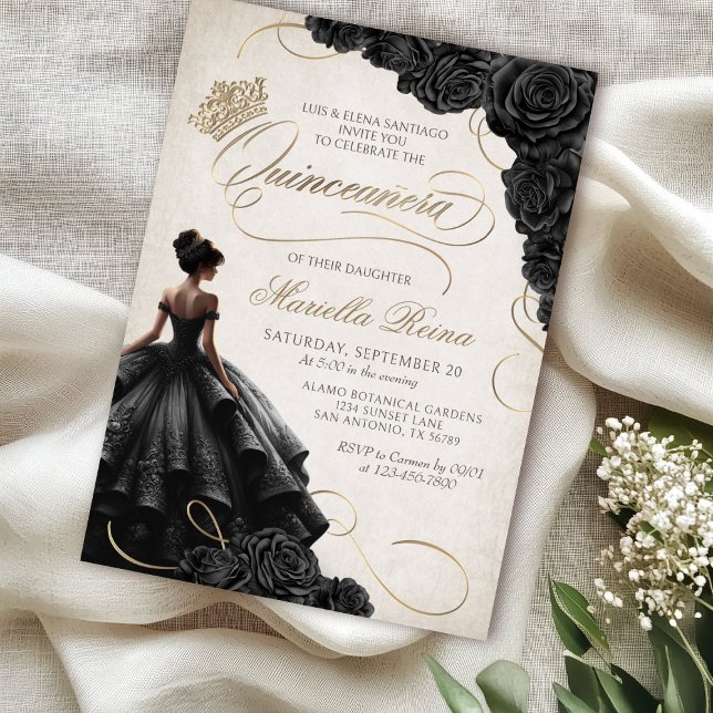 Invitation Robe Florale noire Quinceañera (Créateur téléchargé)