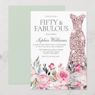Invitation Robe florale rose Fifty & Fabulous 50e anniversair