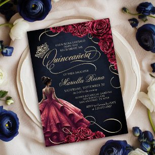Invitation Robe Florale Rouge Quinceañera