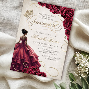 Invitation Robe Florale Rouge Quinceañera