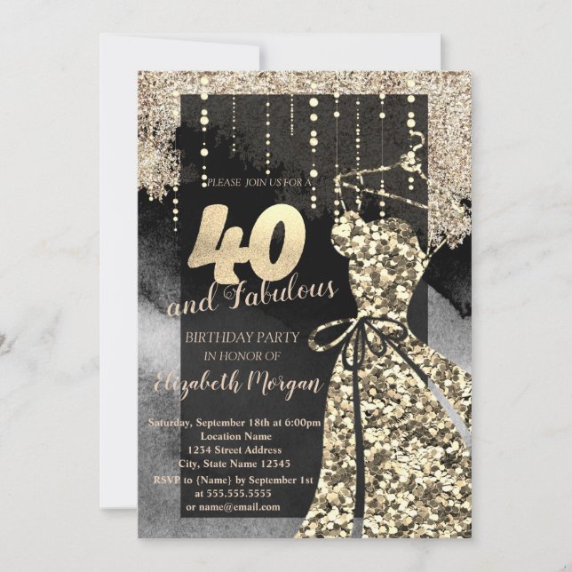 Invitation Robe Gold Sequins 40e fête d'anniversaire (Devant)