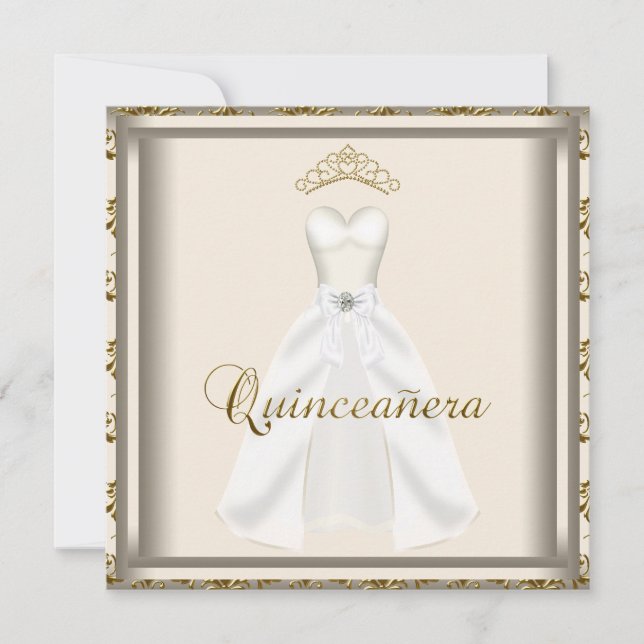 Invitation Robe Gold Tiara Party Quinceanera or (Devant)