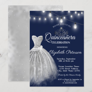 Invitation Robe grise, Quinceañera bleu marine 