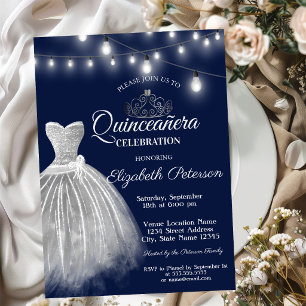 Invitation Robe grise, Quinceañera bleu marine