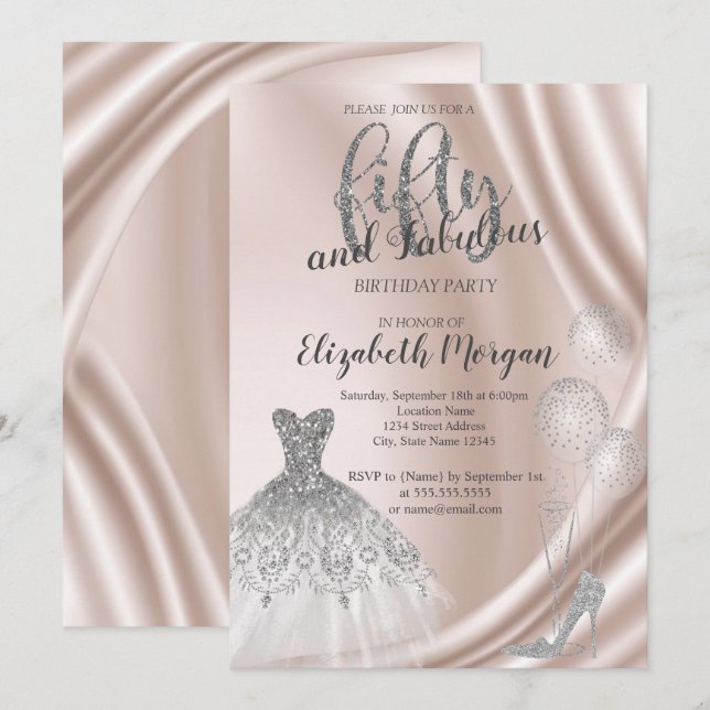 Invitation Robe haute talons en argent 50e fête d'anniversair (Devant / Derrière)