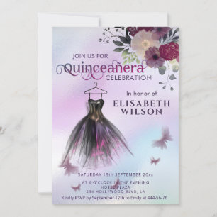 Invitation Robe holographique florale adorable Quinceañera In