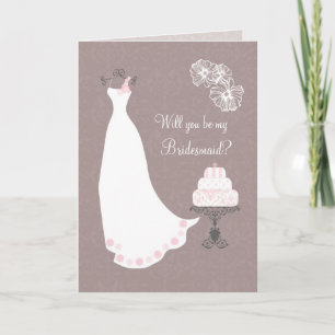 Invitation Robe Mariage blanche et gâteau Bridesmaid Demande