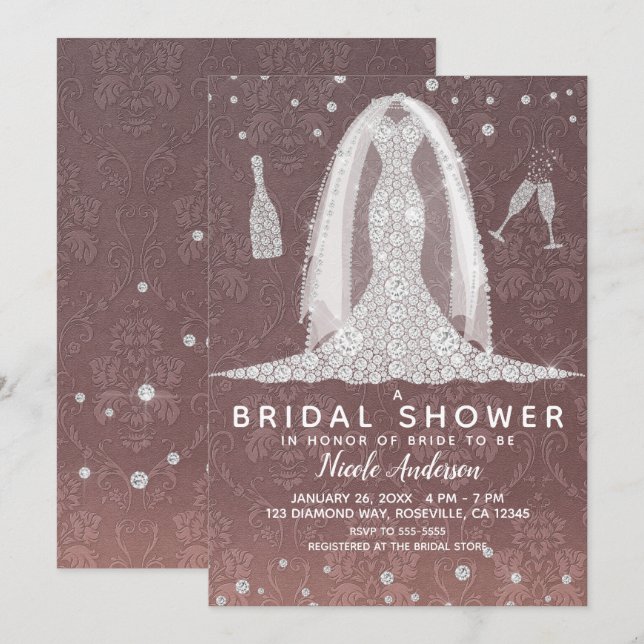 Invitation Robe Mariage Diamond Rose Dusty Fête des mariées (Devant / Derrière)