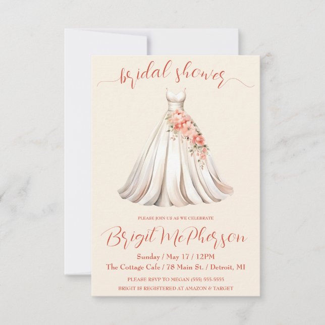 Invitation Robe Mariage Florale, Porte nuptiale, Fête des mar (Devant)
