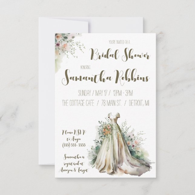 Invitation Robe Mariage Florale, Porte nuptiale, Fête des mar (Devant)