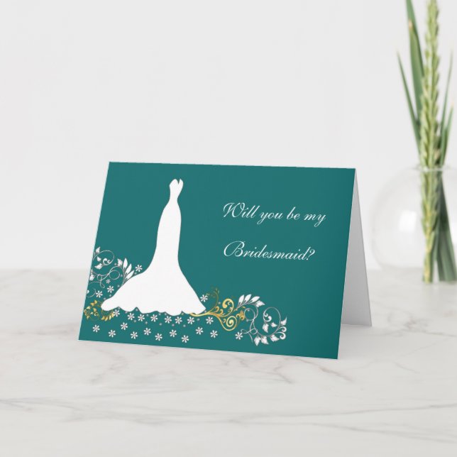 Invitation Robe mariage, florale. tourbillons sur turquoise B (Devant)
