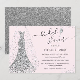 Invitation Robe Mariage rose argent Fête des mariées étincela