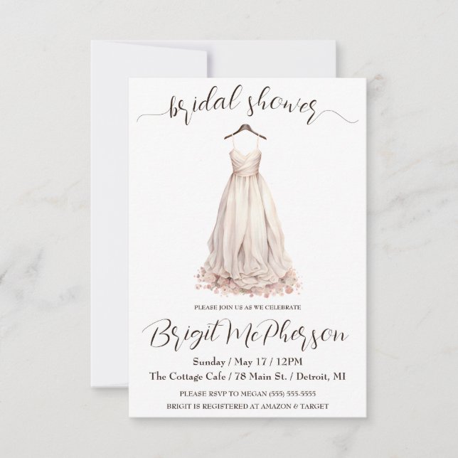 Invitation Robe Mariage rose, Porte nuptiale, Fête des mariée (Devant)