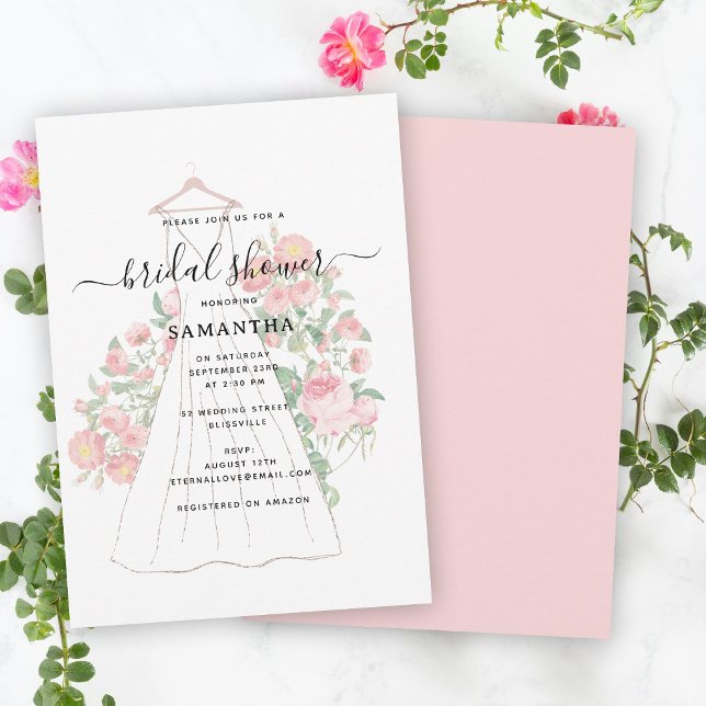 Invitation Robe Mariage tirée à la main Fête des mariées flor (Hand Drawn Wedding Dress Floral Bridal Shower Invitation)