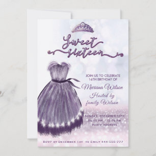 Invitation Robe moderne bokeh violet tiara doux 16